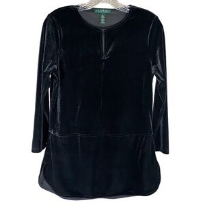 Lauren Ralph Lauren Black Velvet Classic Tunic Style Long Sleeve Top Size S